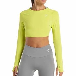 Gymshark Women's Cropped Neon Yellow Long Sleeve Top